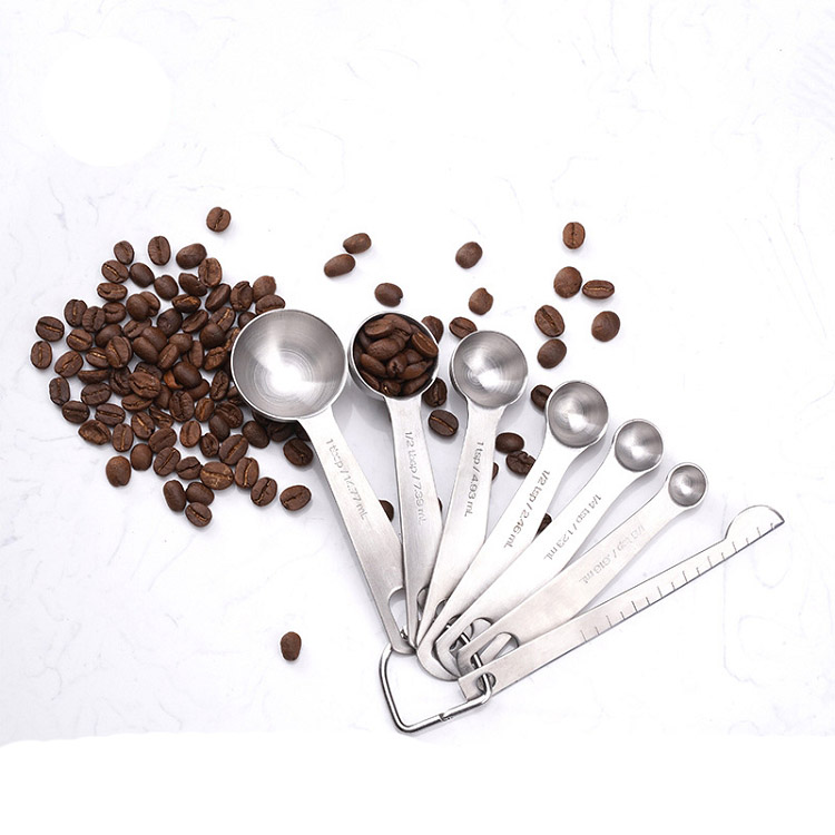Cross-border amazon stainless steel circular spoon set with a caliper measuring spoon scale baking flavor spoon scoop